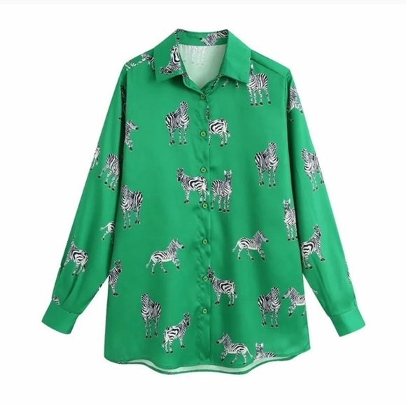 Tops - Green Zebra Button Down Size XL